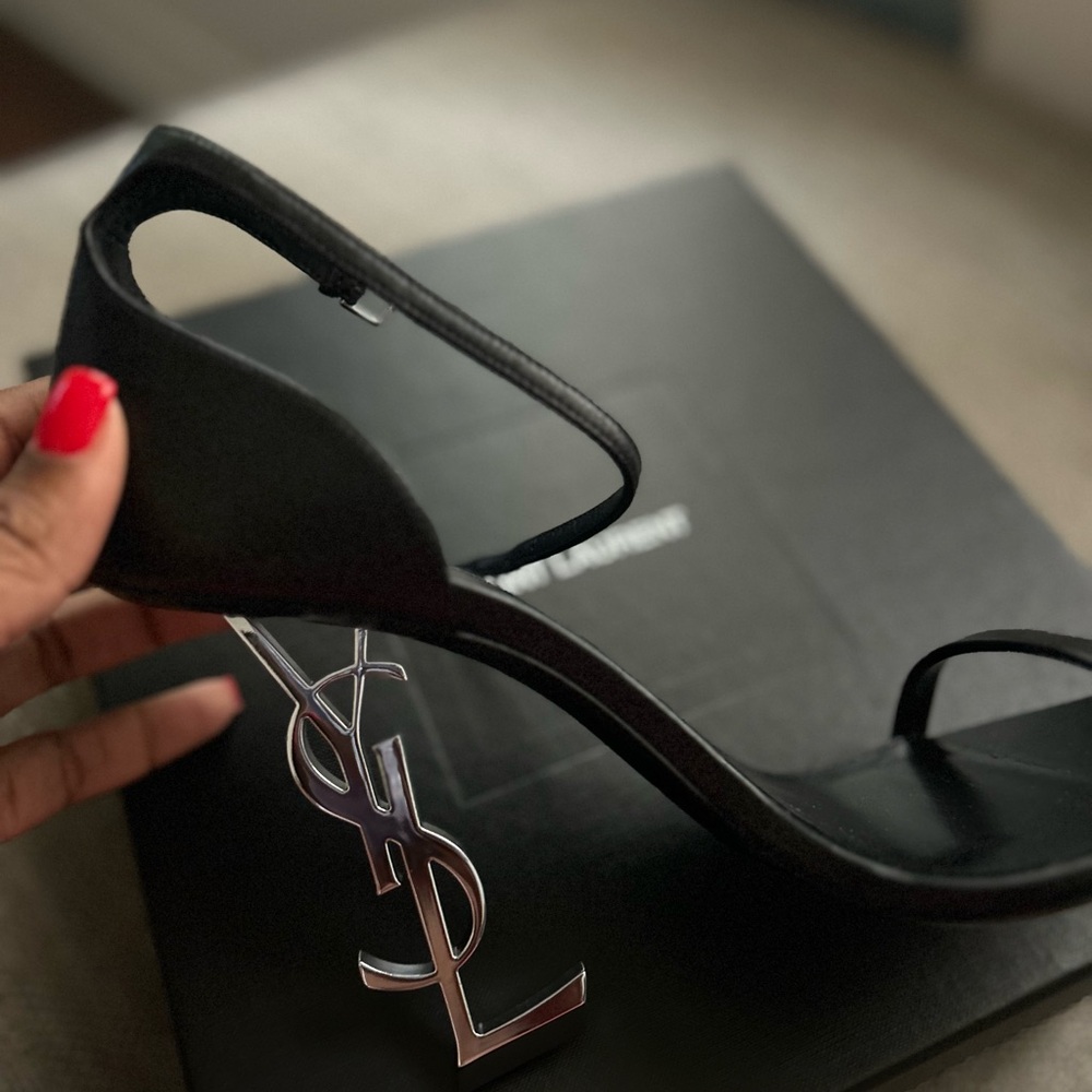Saint Laurent Black Heels with Silver Logo